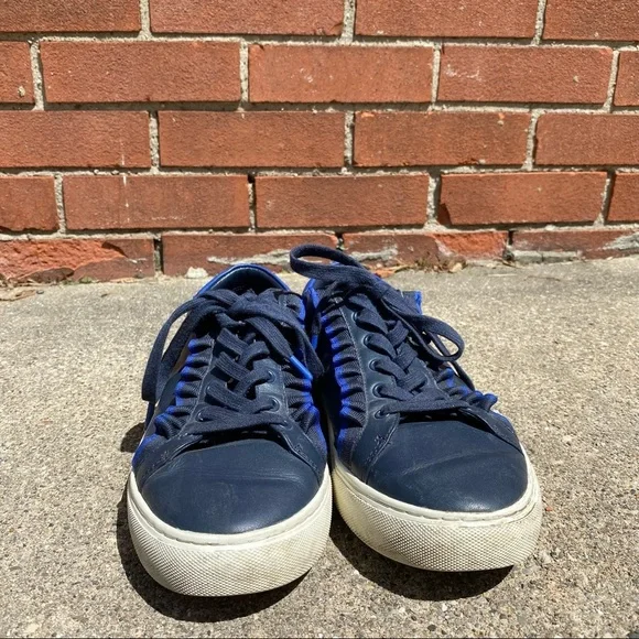 Tory Burch Sport Leather Ruffle Casual Shoe Women's Size 10 Blue - Picture 2 of 7